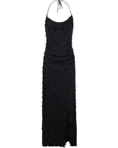 MSGM Open Back Halter Neck Side Slit Dress - Black