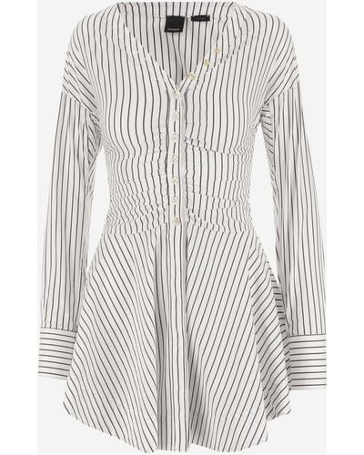 Pinko Stretch Cotton Blend Dress With Striped Pattern - White