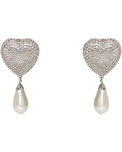 Alessandra Rich Heart Crystals And Pearl Earrings - Multicolour