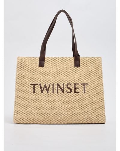 Twin Set Fabric Shoulder Bag - Natural