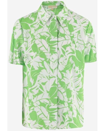 Michael Kors Mk Palm Print Satin Cabana Shirt - Green