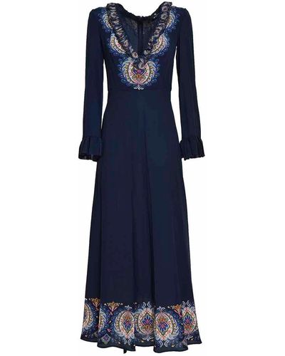 Etro Paisley-Printed Plunging V-Neck Maxi Dress - Blue