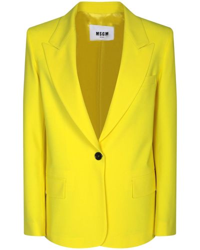 MSGM Single-Breasted Peak-Lapels Tailored Blazer - Yellow