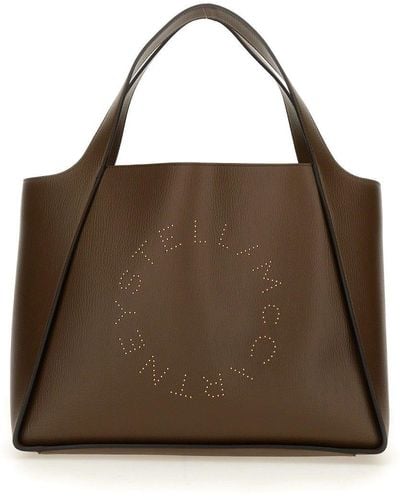 Stella McCartney Logo Studded Open-Top Tote Bag - Brown