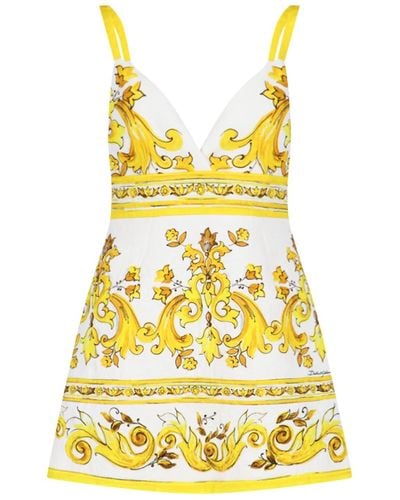 Dolce & Gabbana Maiolica Print Mini Dress - Yellow