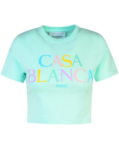 Casablanca Mint Cotton Crop T-Shirt - Blue