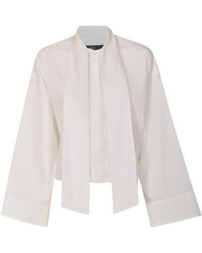 Yohji Yamamoto Tie-Collar Cropped Plain Shirt - White