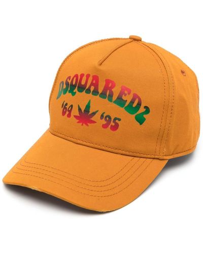 DSquared² Mustard Baseball Hat With Multicolor Logo Print - Orange