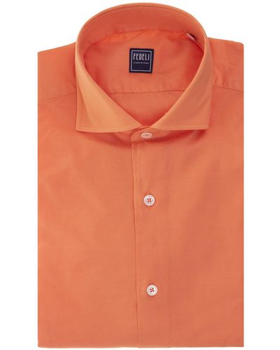 Fedeli Man Orange Lightweight Cotton Shirt