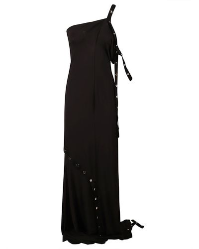 The Attico Studded Single Shoulder Long Dress - Black