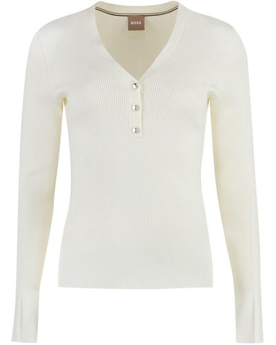 BOSS Ribbed Sweater - White