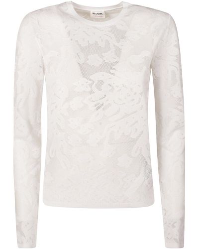Blugirl Blumarine Long-Sleeved Floral Lace Top - White