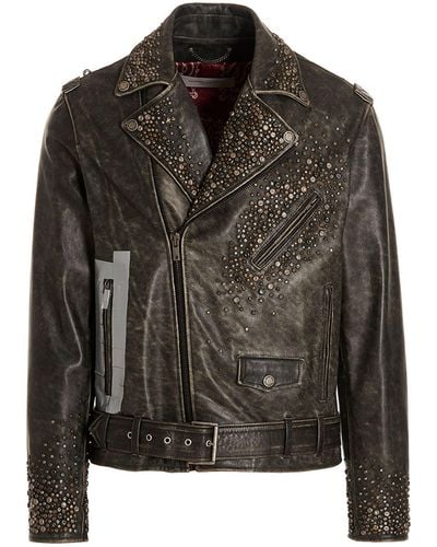 Golden Goose Distressed Leather Biker Jacket - Black