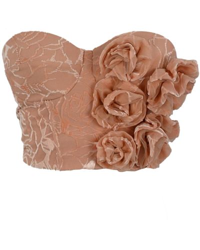 Elisabetta Franchi Bustier Top With Devorè Roses - Brown