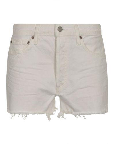 Agolde Distressed Buttoned Denim Shorts - Gray