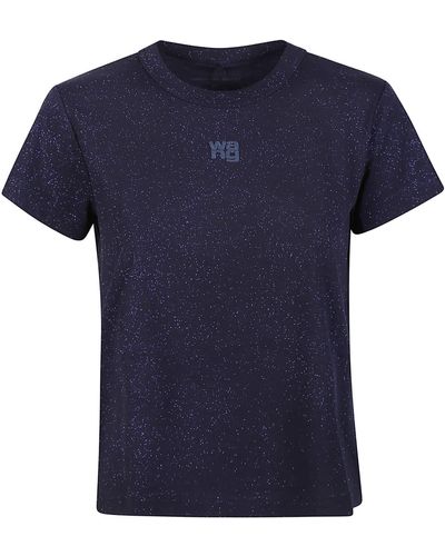 T By Alexander Wang Puff Logo Glitter Essential Shrunk T-Shirt - Blue