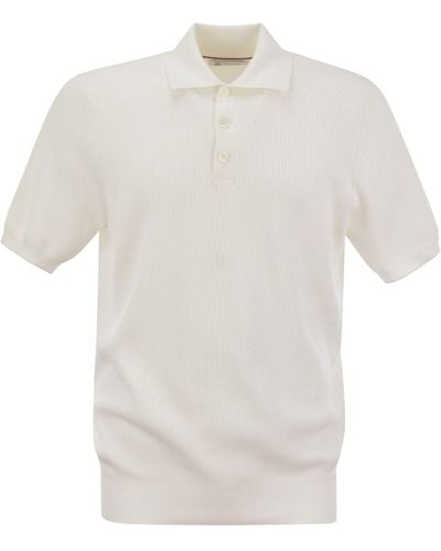 Brunello Cucinelli Ribbed Cotton Polo-Style Jersey - White