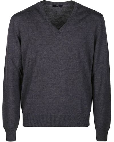 Fay V-Neck Sweater - Gray