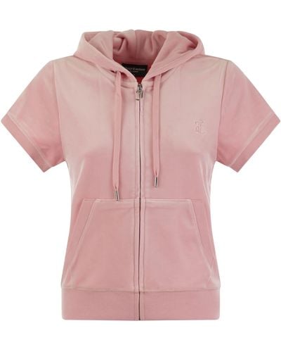 Juicy Couture Short-Sleeved Velvet Hoodie - Pink