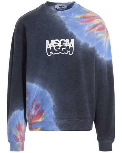 MSGM Logo Print Tie Dye Sweatshirt By Burro Studio - Blue