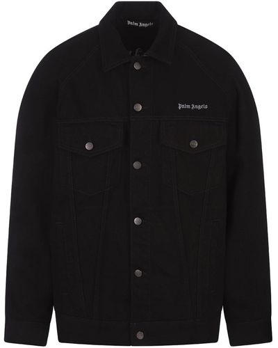 Palm Angels Denim Jacket With Logo - Black