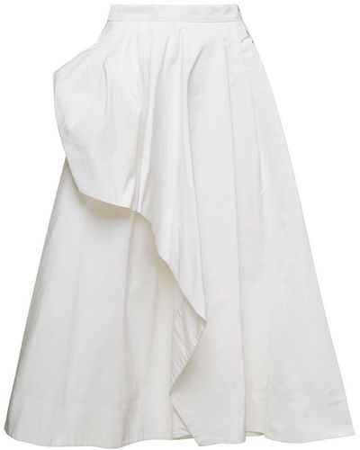 Alexander McQueen Draped Round Asymmetric Skirt In Polyfaille - White