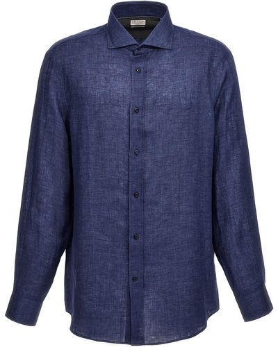 Brunello Cucinelli Linen Shirt Shirt, Blouse - Blue