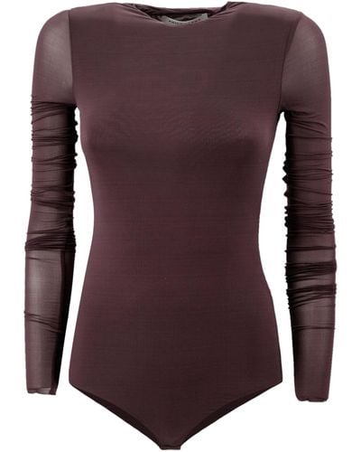 Philosophy Di Lorenzo Serafini Sheer-Sleeves Round-Neck Bodysuit - Purple