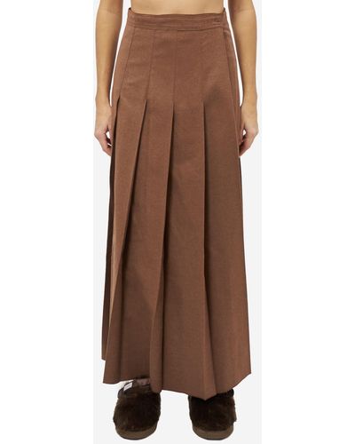 AURALEE Twill Pleated Skirt - Brown