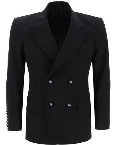 Etro Double Breasted Jacket With Check Pattern - Black