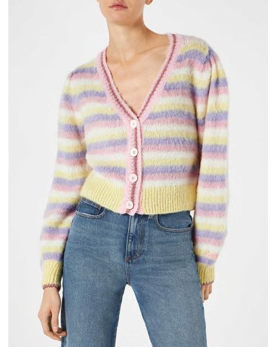 Mc2 Saint Barth Brushed Knit Crop Cardigan With Puff Sleeves And Lurex Details - Multicolor
