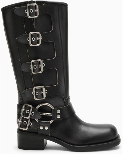 Miu Miu Boots With Leather Buckles - Black