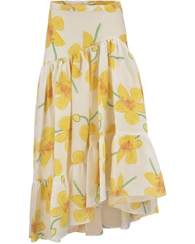 Marni Ramie Skirt With Orchid Print - Yellow