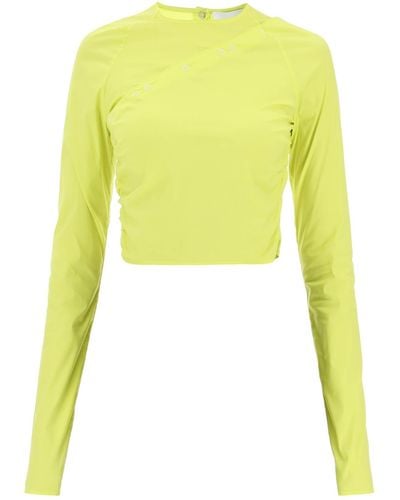 Ganni Convertible Cropped Top In Stretch Poplin - Yellow