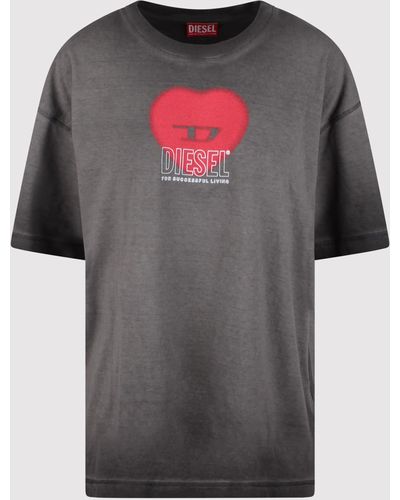 DIESEL T-Shirt With Heart-Print - Gray