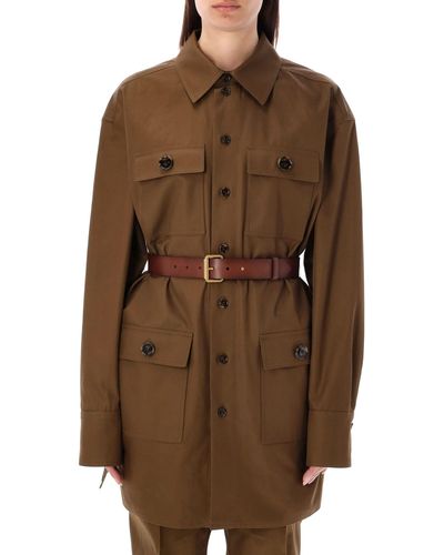 Saint Laurent Shariana Shirt Jacket Belted Look 15 - Brown