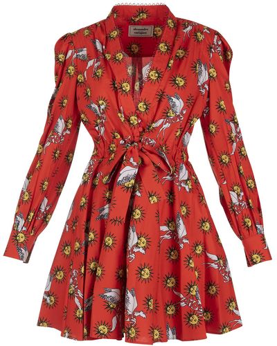 ALESSANDRO ENRIQUEZ Short Red Dress With All-over Sun Print