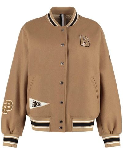 BOSS by HUGO BOSS Wool Bomber Jacket With Patch - Natural