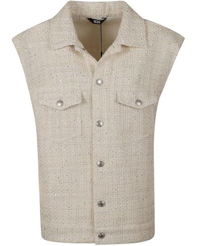 Gcds Tweed Sleeveless Jacket - Natural