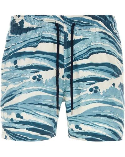 Maison Kitsuné Printed Stretch Nylon Maison Kitsune X Vilebrequin Swimming Shorts - Blue
