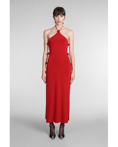 Magda Butrym Open Side Rosette Halter Jersey Maxi Dress - Red
