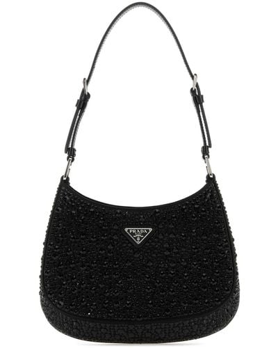 Prada Embellished Satin Cleo Handbag - Black