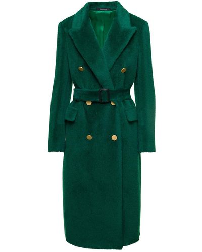 Tagliatore 'jole' Long Emerald Double-breasted Belted Coat In Wool And Alpaca Woman - Green