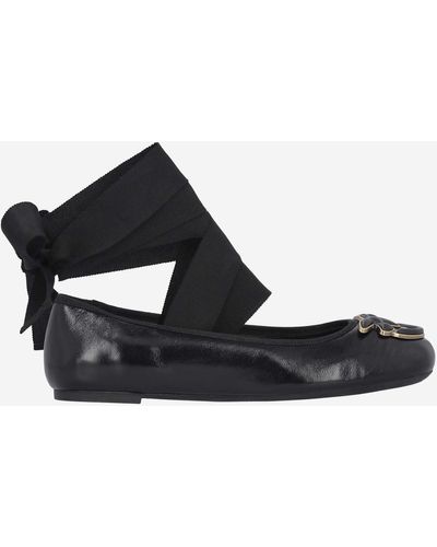 Pinko Leather Ballet Flats With Logo - Black