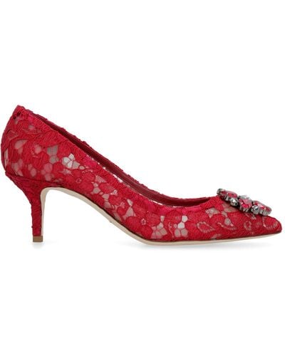Dolce & Gabbana Bellucci Embellished Lace Pumps - Red