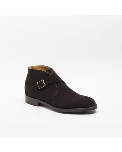 Edward Green Ravenstone Espresso Suede Monk Strap Boot - Black