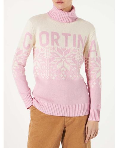 Mc2 Saint Barth Turtleneck Sweater With Cortina Print - Pink