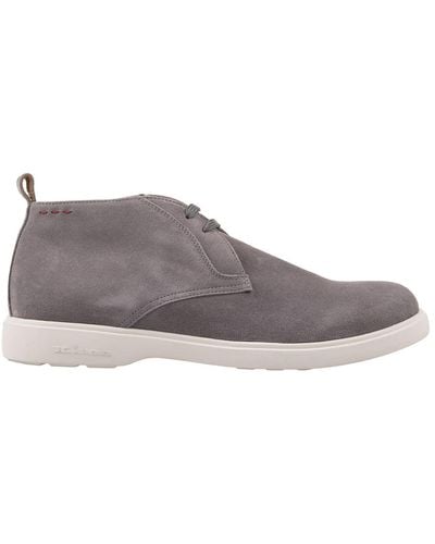 Kiton Suede Laced Leather Ankle Boots - Gray