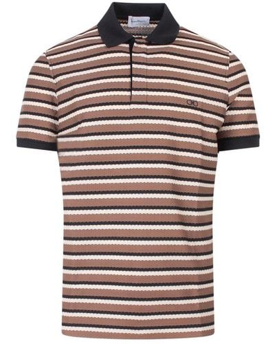 Ferragamo Striped Logo Embroidered Polo Shirt