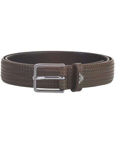 Emporio Armani Woven Effect Printed Leather Belt - Gray